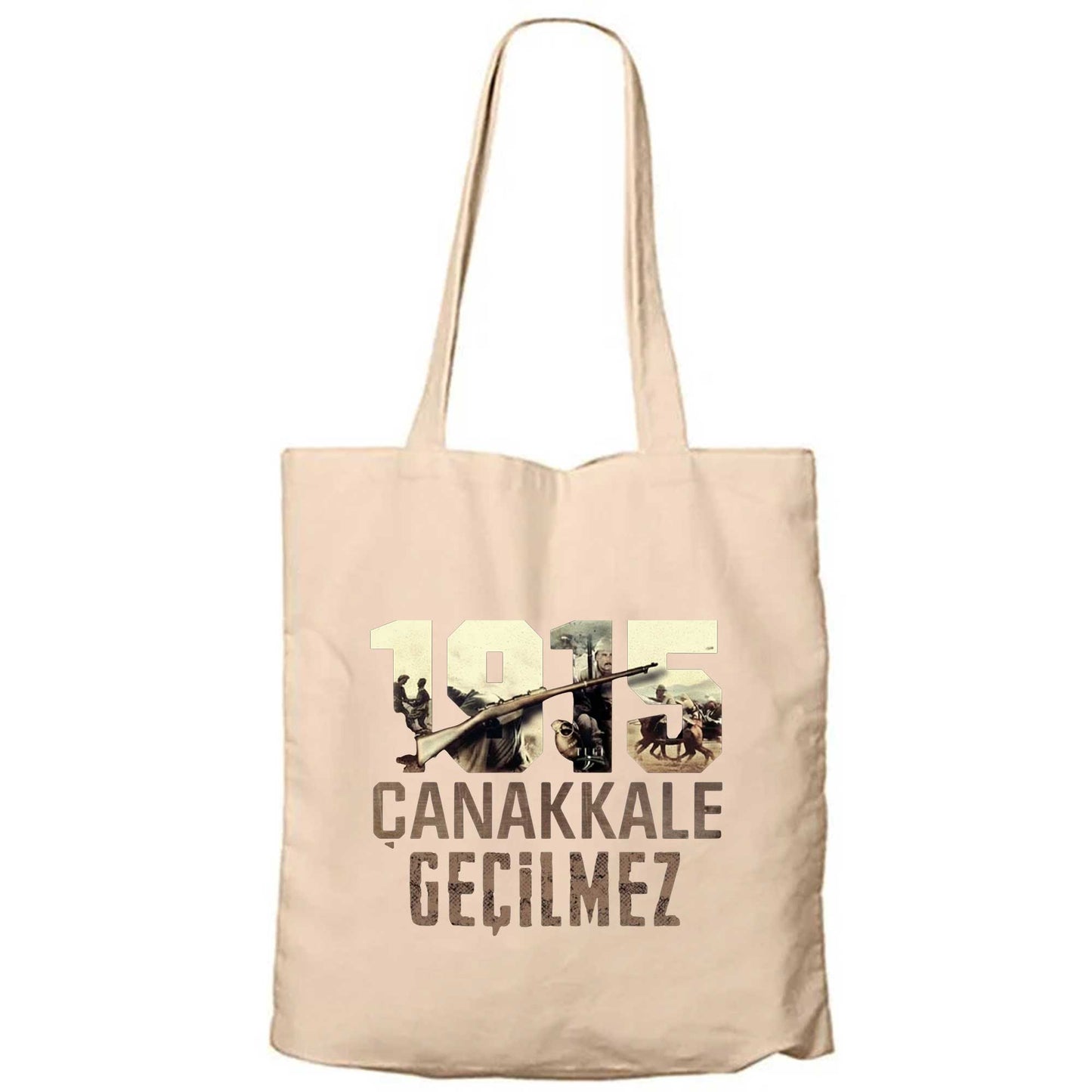 18 Mart Çanakkale Geçilmez Krem Fermuarlı Bez Çanta Gabardin