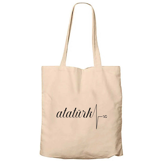 Sonsuza Kadar Kalbimizdesin Atatürk Krem Fermuarlı Bez Çanta Gabardin