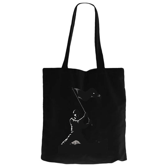 18 mart Çanakkale Zaferi Silüet Siyah Fermuarlı Bez Çanta Gabardin