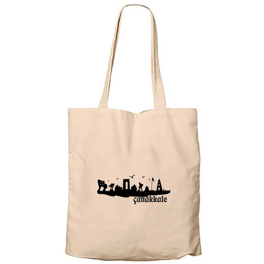Çanakkale Zaferi Sembol Krem Fermuarlı Bez Çanta Gabardin