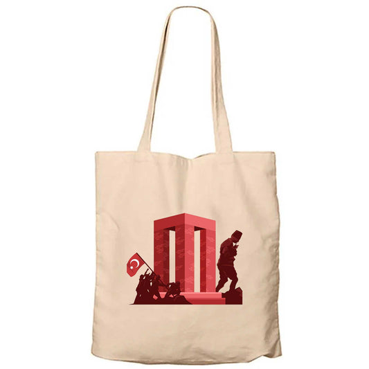 18 Mart Şehitler Abidesi Krem Fermuarlı Bez Çanta Gabardin