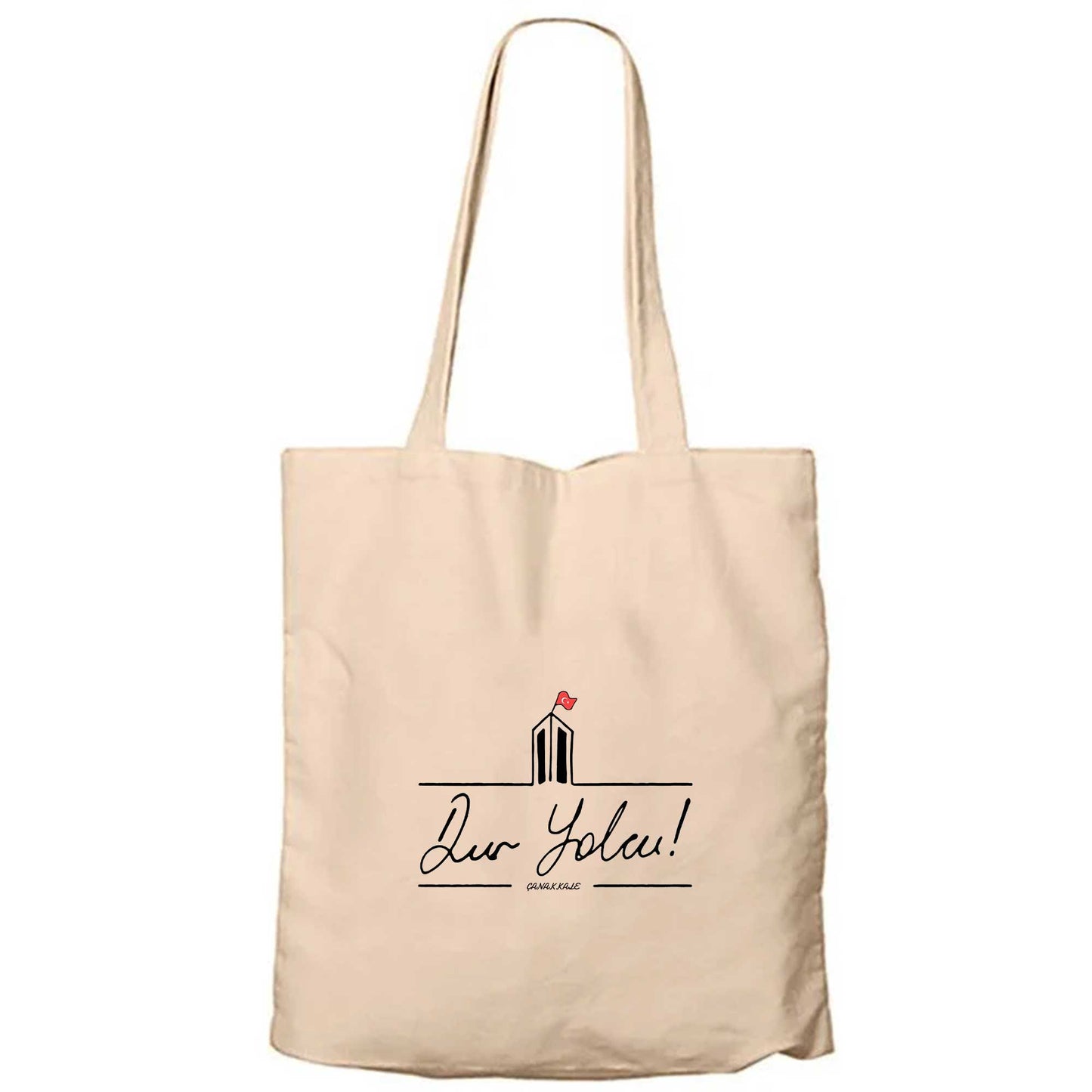 Dur Yolcu Şehitler Abidesi Portre Krem Fermuarlı Bez Çanta Gabardin