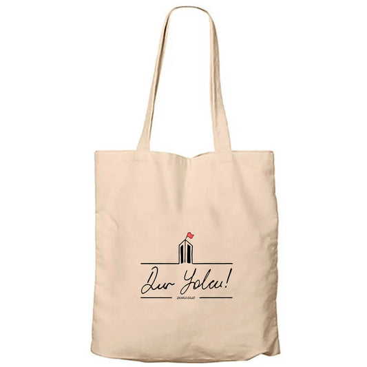 Dur Yolcu Şehitler Abidesi Portre Krem Fermuarlı Bez Çanta Gabardin