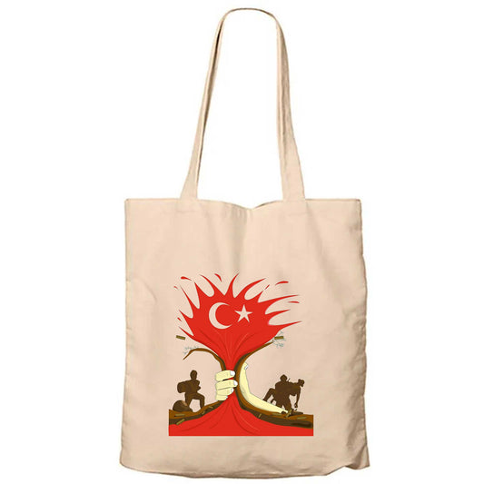 Şüheda Fışkıracak Toprağı Sıksan Şüheda Krem Fermuarlı Bez Çanta Gabardin