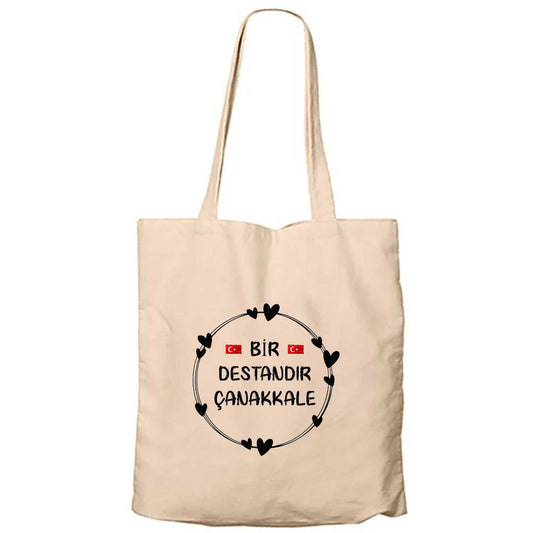 18 Mart Bir Destandır Çanakkale Krem Fermuarlı Bez Çanta Gabardin