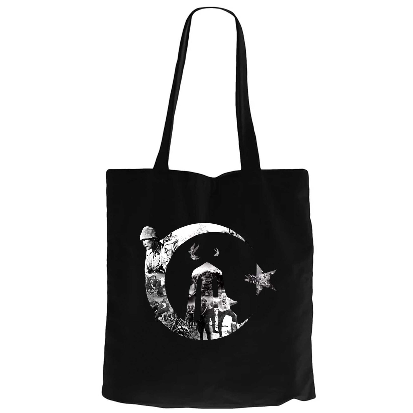 18 Mart Ay Yıldız'ın Hafızası Siyah Fermuarlı Bez Çanta Gabardin