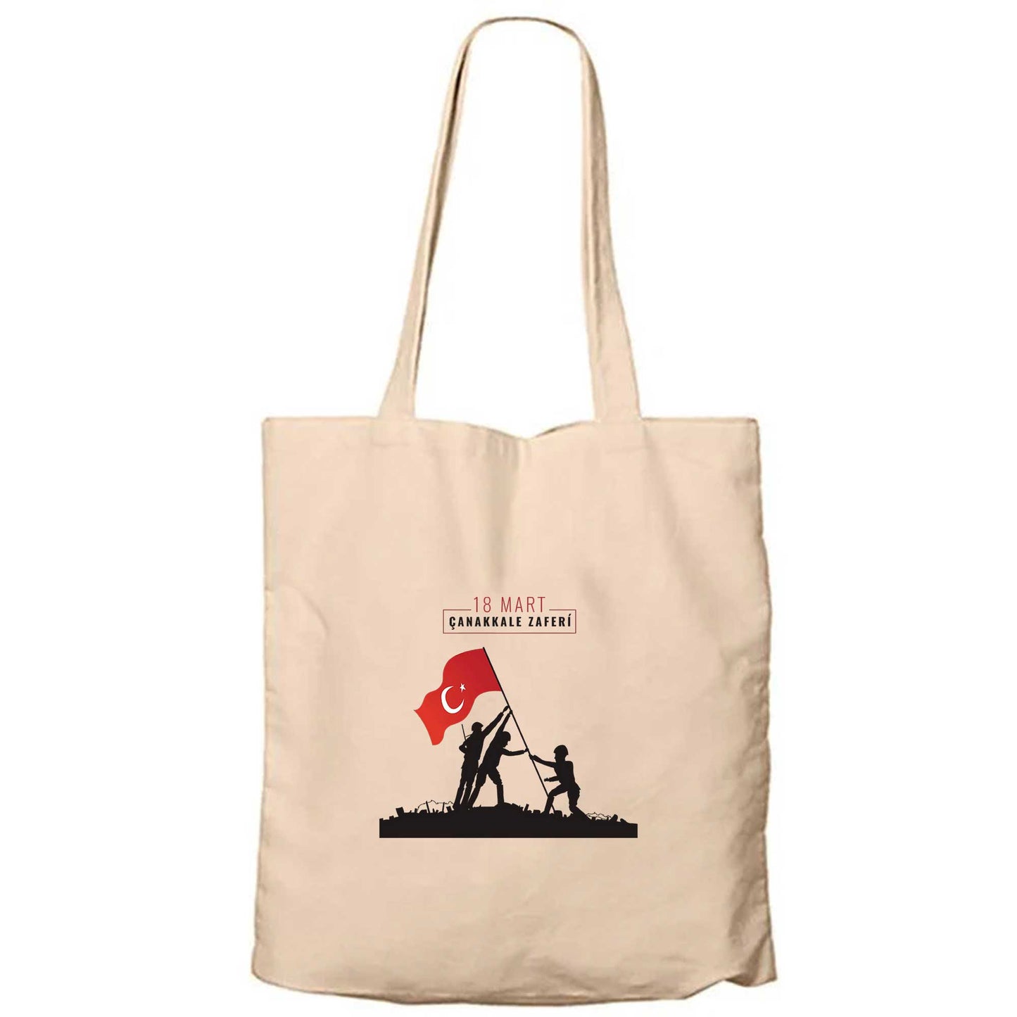 18 Mart Dirilişin Günü Krem Fermuarlı Bez Çanta Gabardin