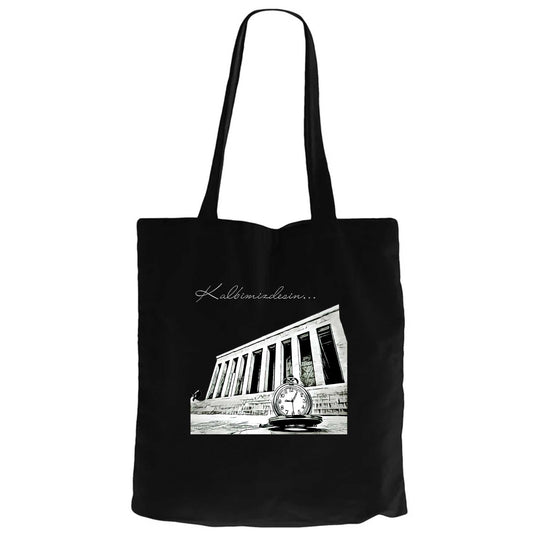 10 Kasım Kalbimizdesin Siyah Fermuarlı Bez Çanta Gabardin