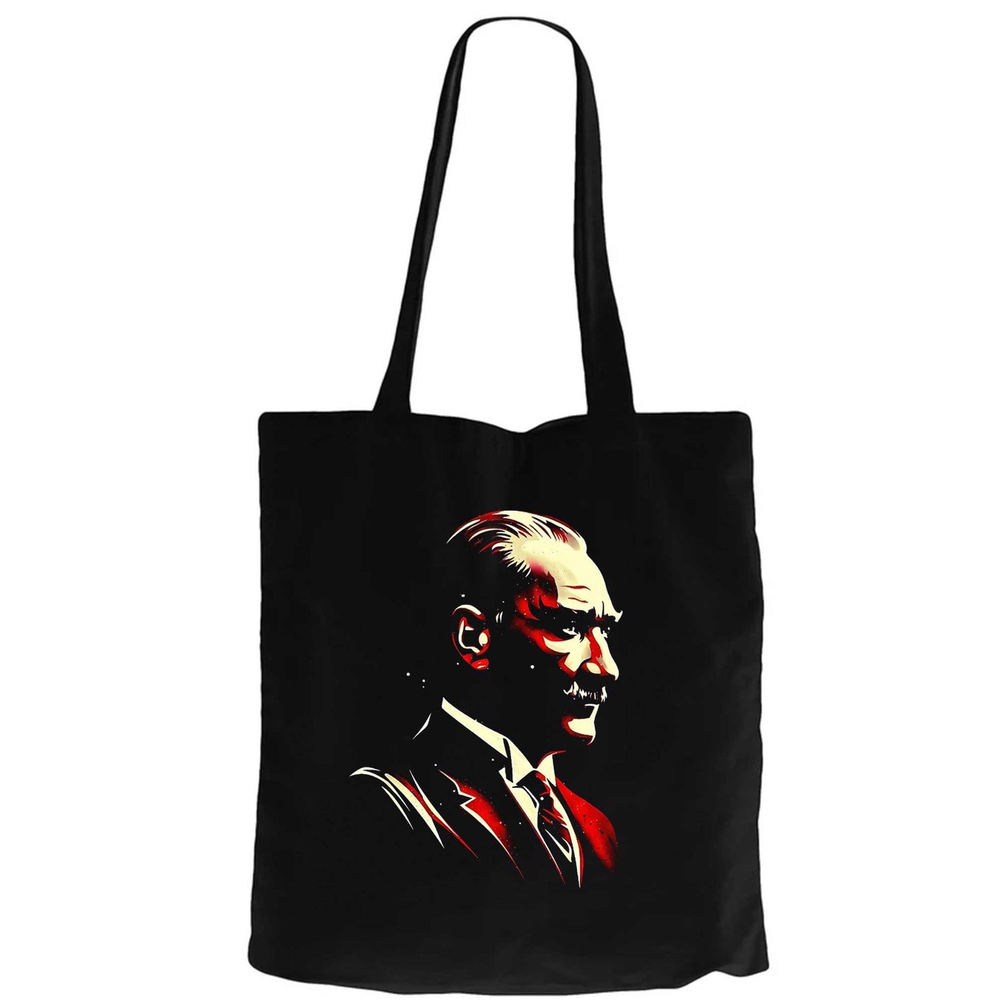 Atatürk Portresi Siyah Fermuarlı Bez Çanta Gabardin