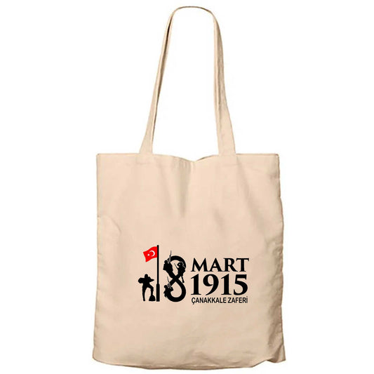 18 Mart 1915 Çanakkale Zaferi Krem Fermuarlı Bez Çanta Gabardin