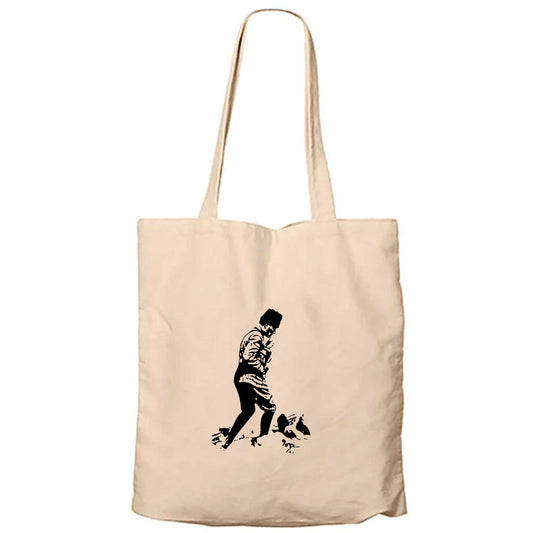 18 Mart Atatürk Siperde Krem Fermuarlı Bez Çanta Gabardin