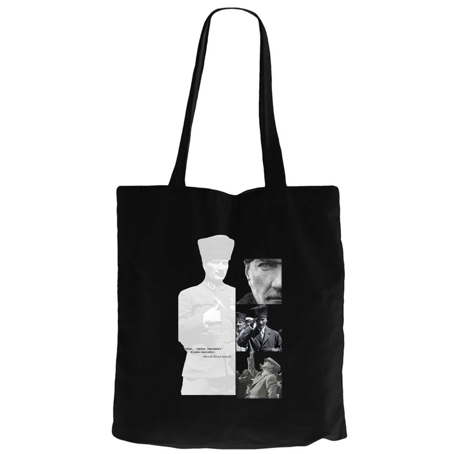 Atatürk "Zafer Benimdir Diyebilenindir" Siyah Fermuarlı Bez Çanta Gabardin