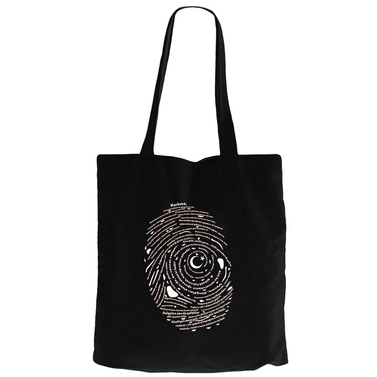 İstiklal Marşı Spiral Siyah Fermuarlı Bez Çanta Gabardin