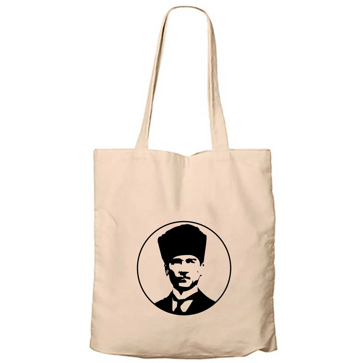 Atatürk Portre Logo Krem Fermuarlı Bez Çanta Gabardin