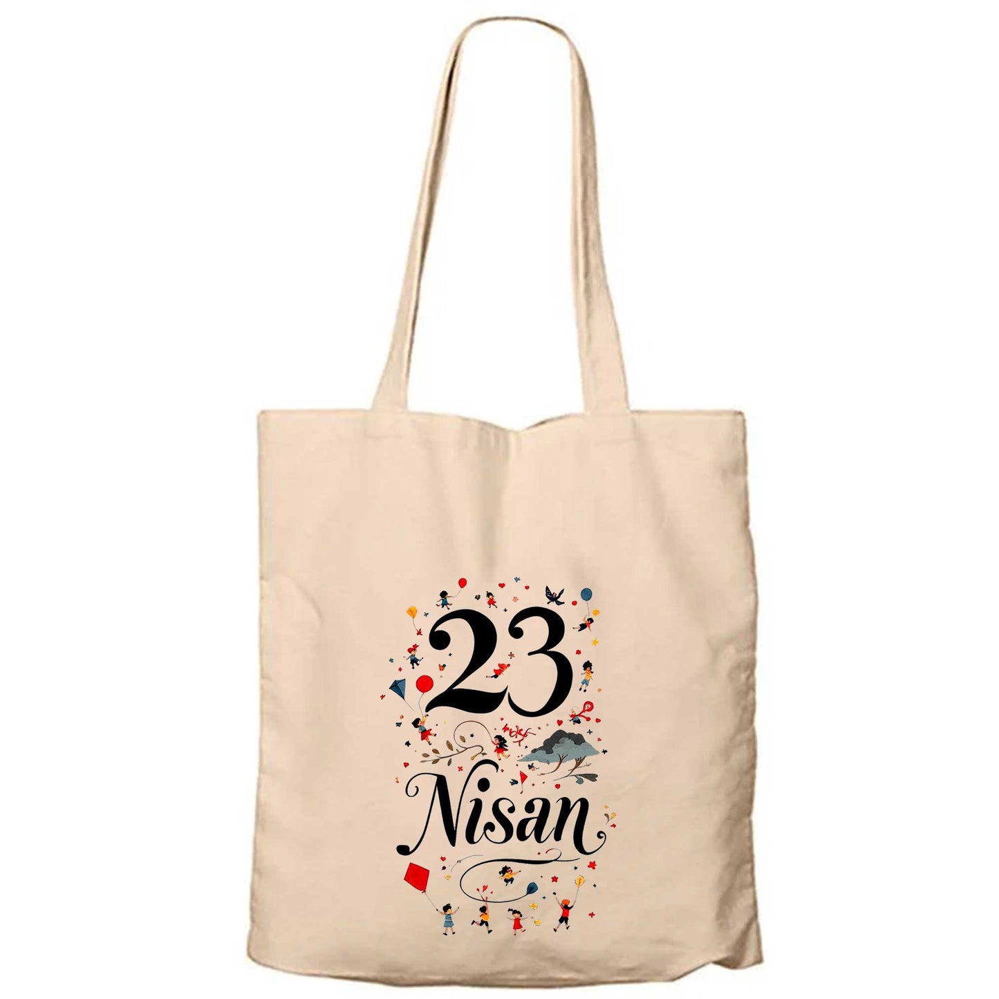 23 Nisan Sanatsal Fermuarlı Bez Çanta Gabardin