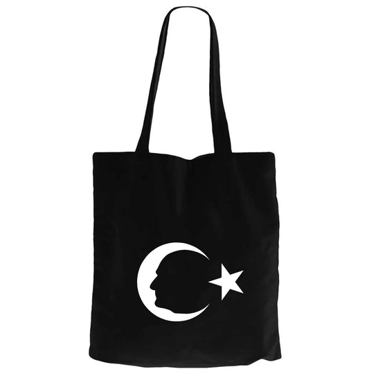 Ay Yıldız Anma Tasarımı Fermuarlı Bez Çanta Gabardin
