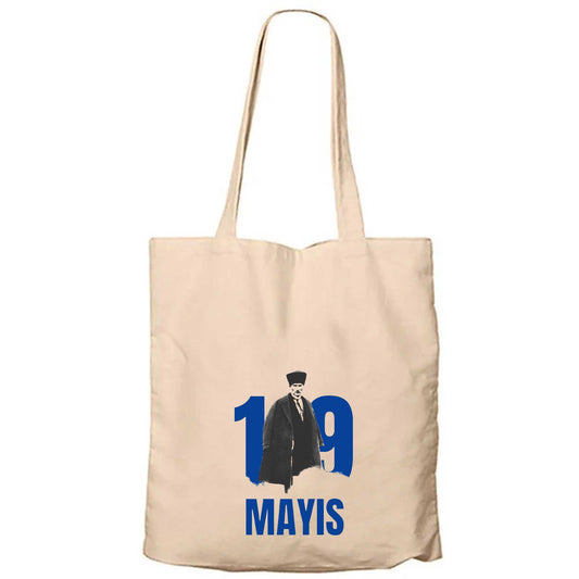 19 Mayıs Mavi Anma Fermuarlı Bez Çanta Gabardin