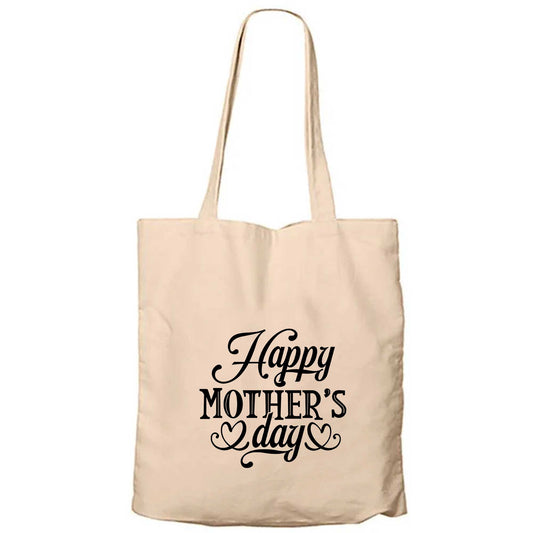 Happy Mother's Day Krem Fermuarlı Bez Çanta Gabardin