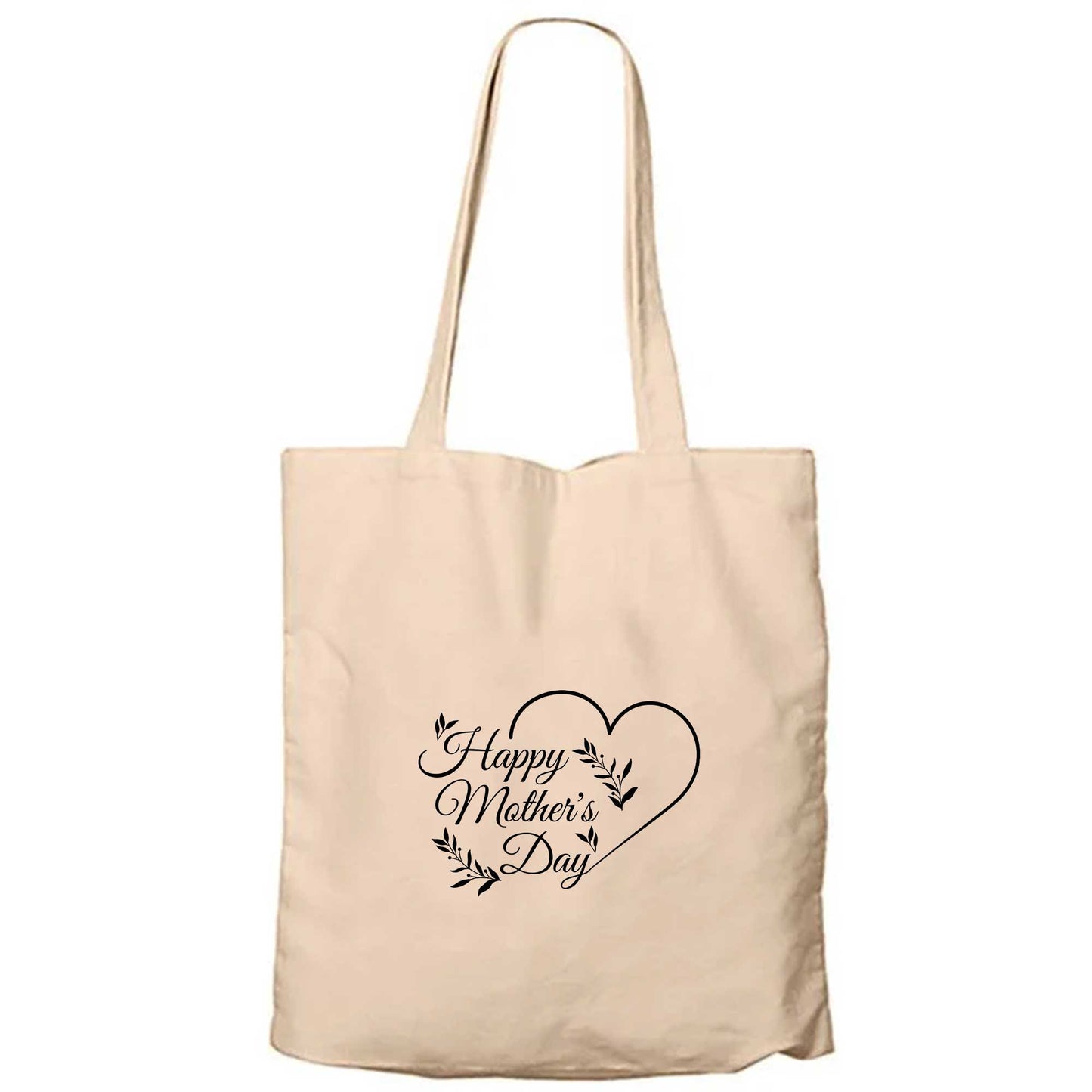 Happy Mother's Day Çizgisel Krem Fermuarlı Bez Çanta Gabardin