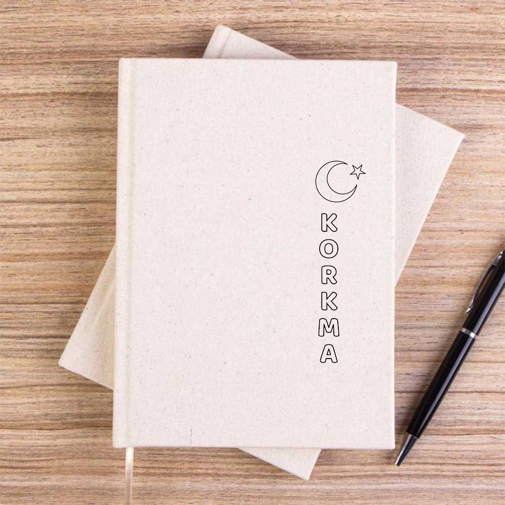 Korkma Ay Yıldız Krem Çizgisiz Kanvas Defter