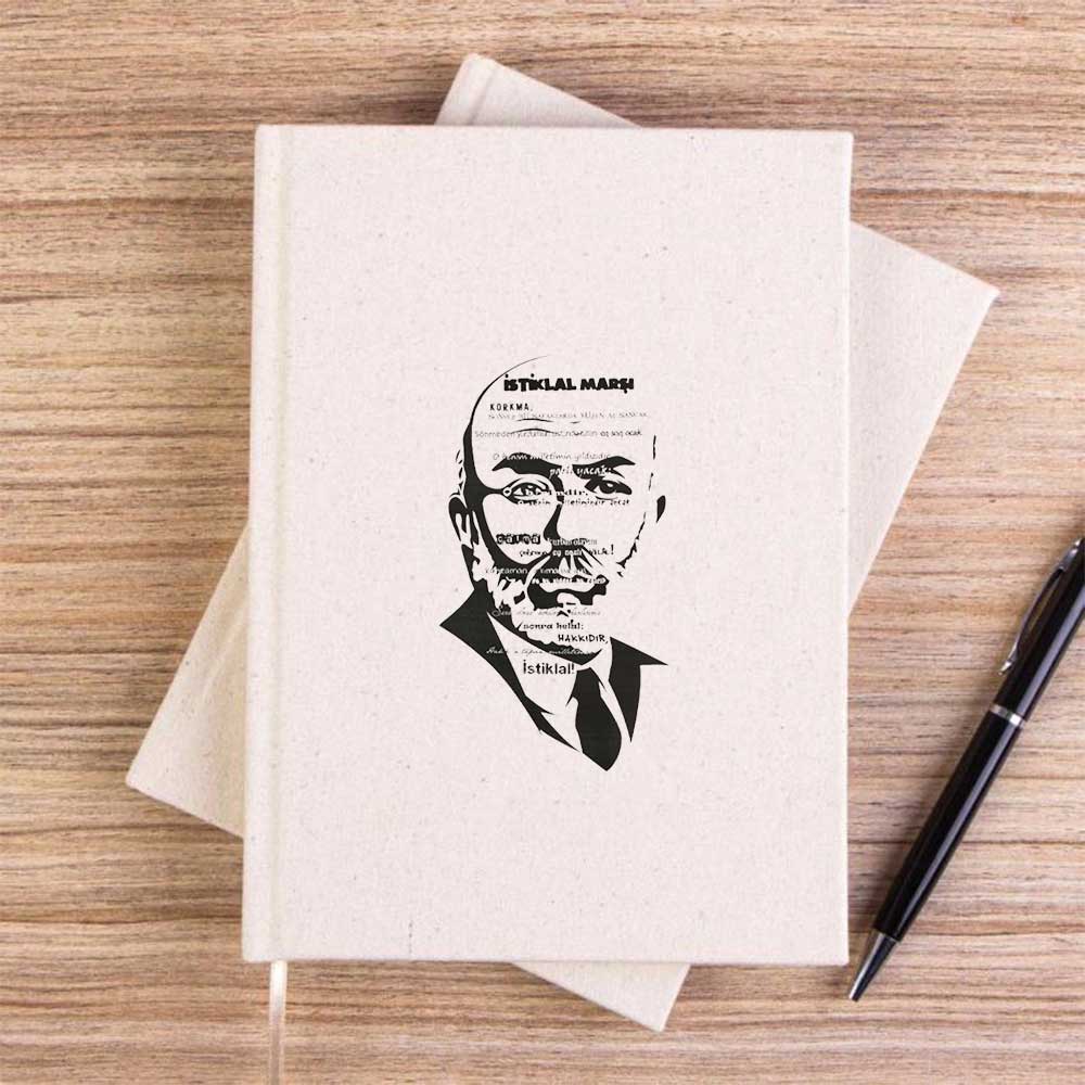 Mehmet Akif Ersoy İstiklal Marşı Krem Çizgisiz Kanvas Defter