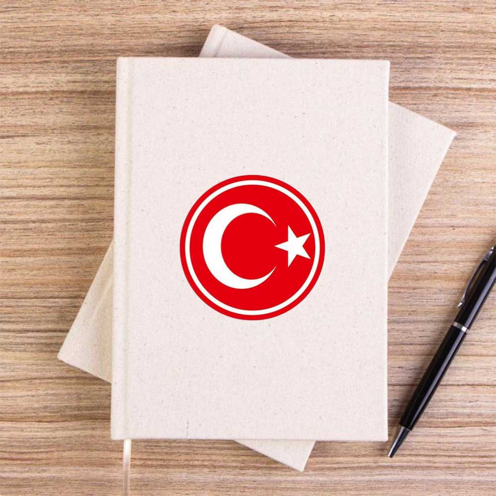 Ay Yıldız Bayrak Logo Krem Çizgisiz Kanvas Defter