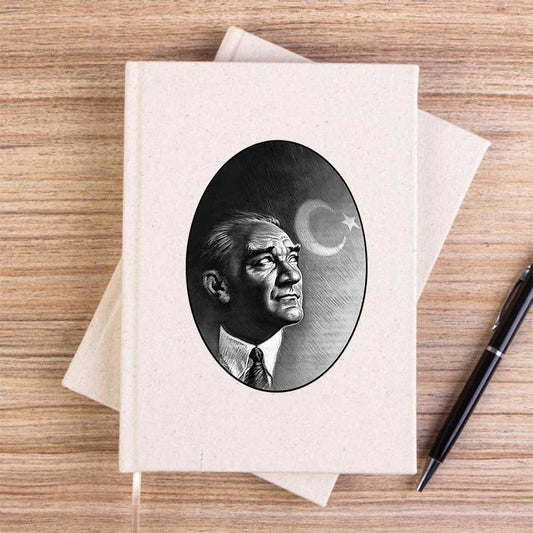 Atatürk Portre Silüet Krem Çizgisiz Kanvas Defter
