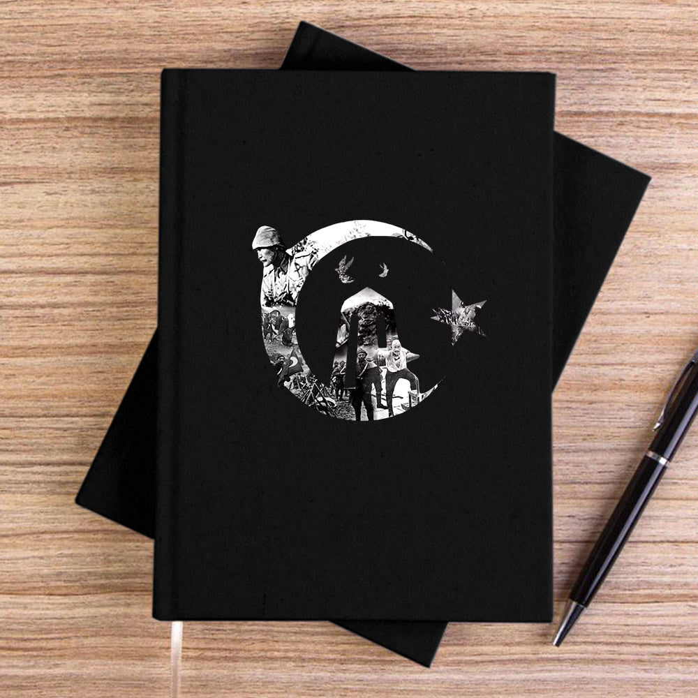 18 Mart Ay Yıldız'ın Hafızası Siyah Çizgisiz Kanvas Defter