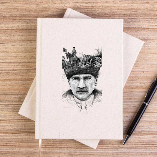 18 Mart Atatürk portresi Krem Çizgisiz Kanvas Defter