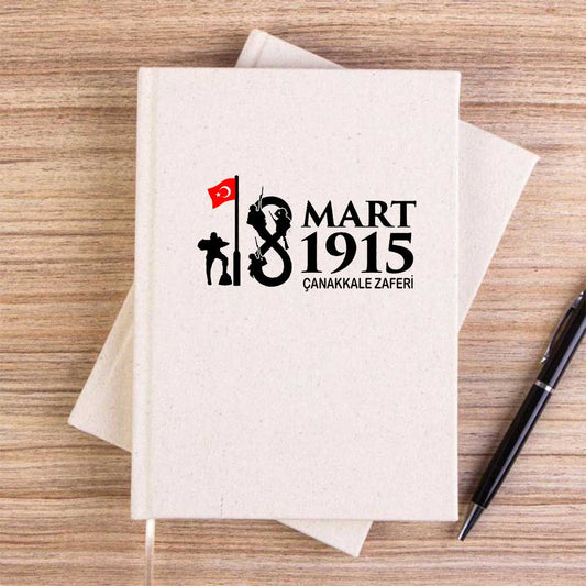 18 Mart 1915 Çanakkale Zaferi Krem Çizgisiz Kanvas Defter