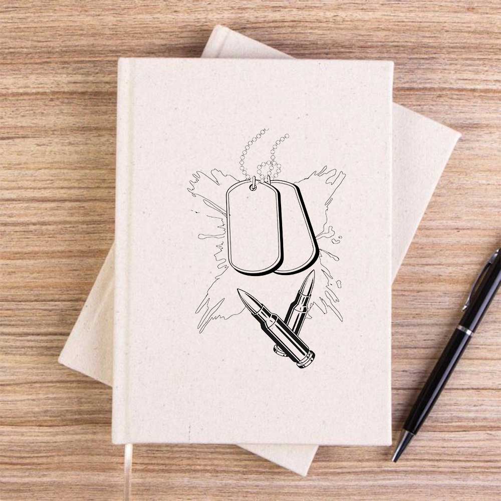 18 Mart Asker Künyesi ve Kurşun Krem Çizgisiz Kanvas Defter