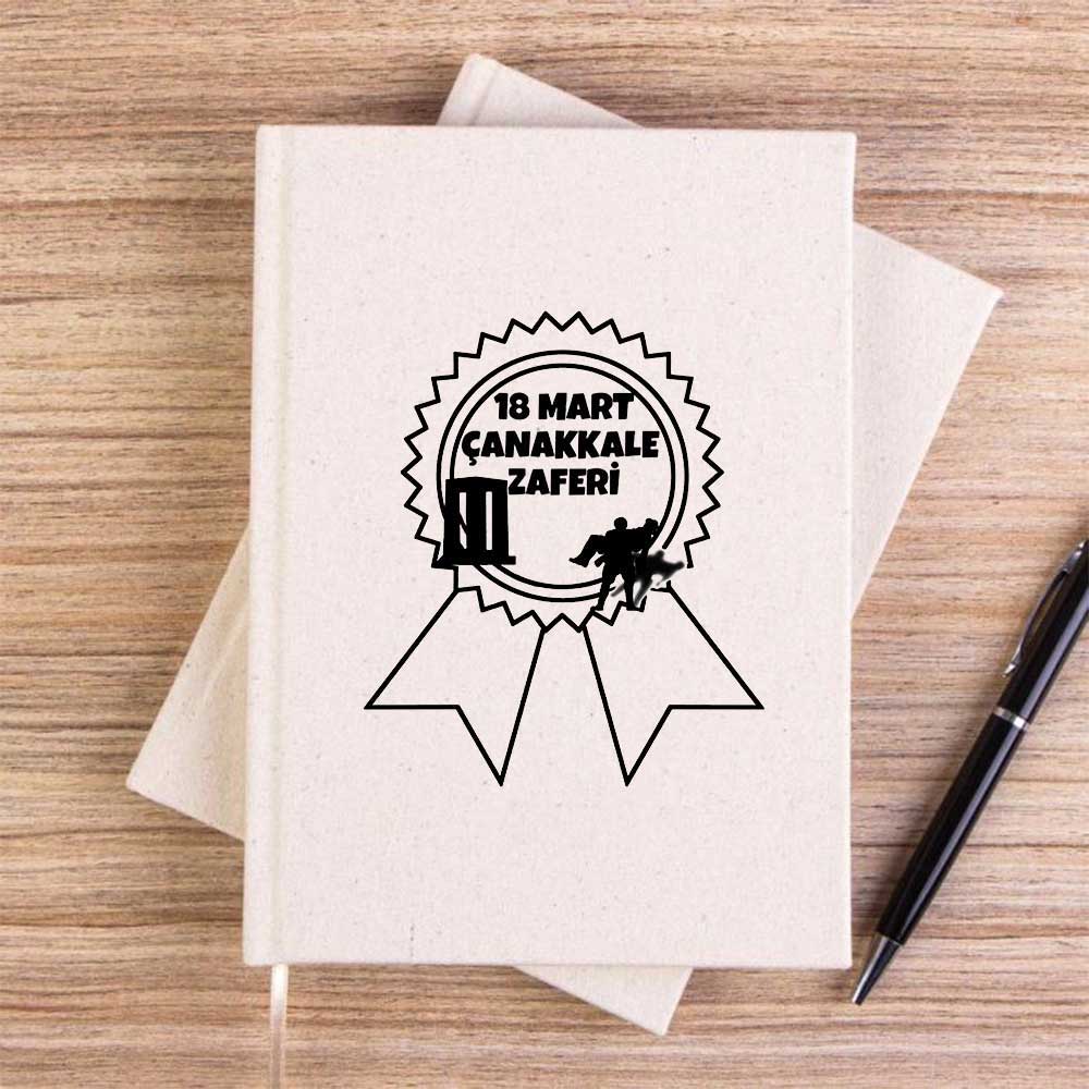 18 Mart Şanlı Zafer Rozeti Krem Çizgisiz Kanvas Defter