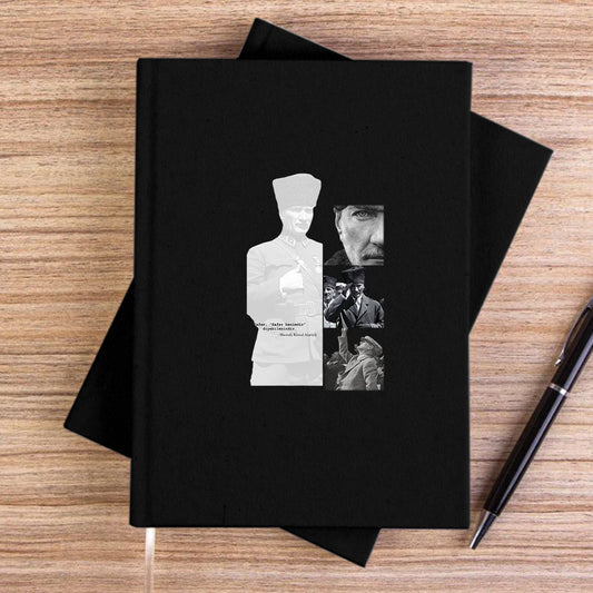 Atatürk "Zafer Benimdir Diyebilenindir" Siyah Çizgisiz Kanvas Defter