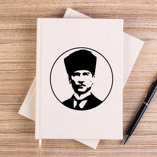Atatürk Portre Logo Krem Çizgisiz Kanvas Defter