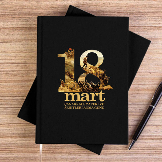 18 Mart Çanakkale Zaferi ve Şehitleri Siyah Çizgisiz Kanvas Defter