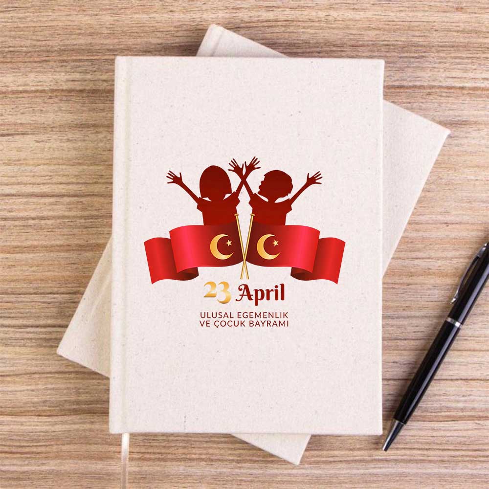 23 April Krem Çizgisiz Kanvas Defter