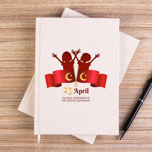 23 April Krem Çizgisiz Kanvas Defter