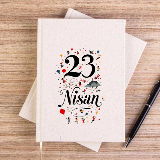 23 Nisan Sanatsal Krem Çizgisiz Kanvas Defter