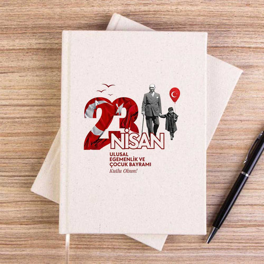 23 Nisan Ulusal Egemenlik Ve Çocuk Bayramı Kutlu Olsun Krem Çizgisiz Kanvas Defter