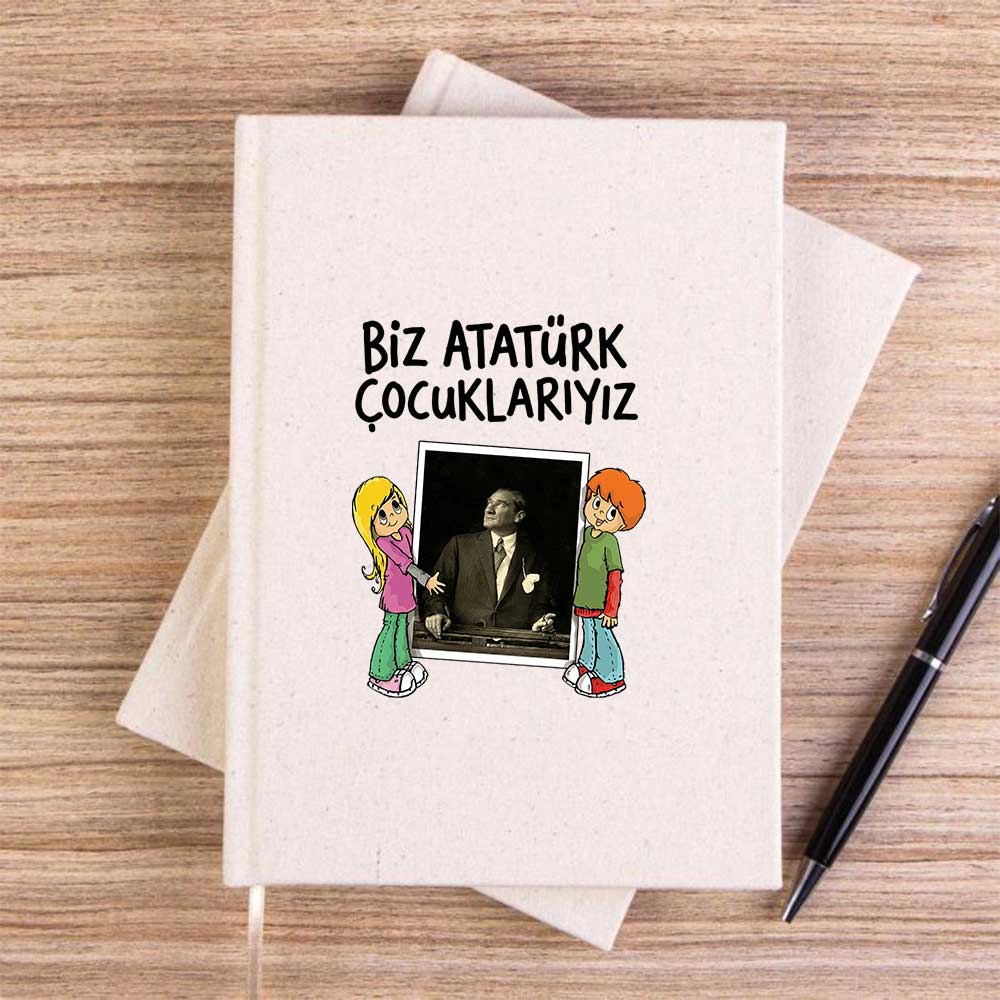 Atatürk Çocuklarıyız Krem Çizgisiz Kanvas Defter