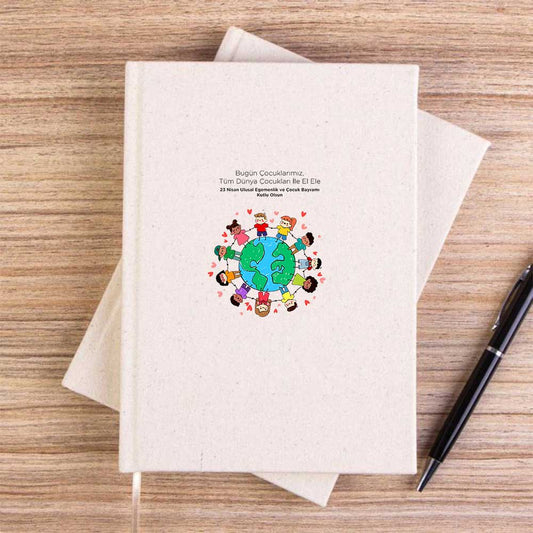 Neşe Dolu 23 Nisan Krem Çizgisiz Kanvas Defter