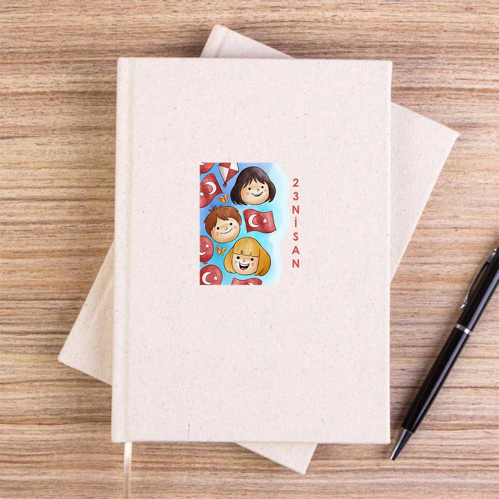 Neşeli 23 Nisan Krem Çizgisiz Kanvas Defter