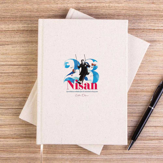 Renkli 23 Nisan Krem Çizgisiz Kanvas Defter