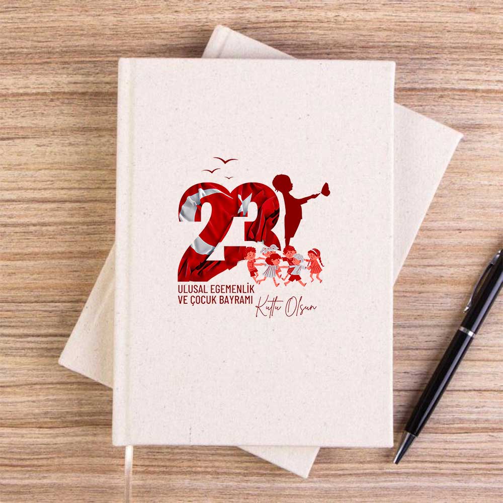 Ulusal Egemenlik Ve Çocuk Bayramı Krem Çizgisiz Kanvas Defter