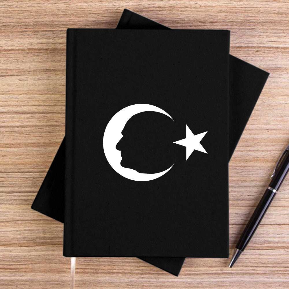 Ay Yıldız Anma Tasarımı SiyahÇizgisiz Kanvas Defter
