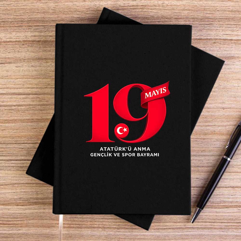 19 Mayıs Kırmızı Anma SiyahÇizgisiz Kanvas Defter