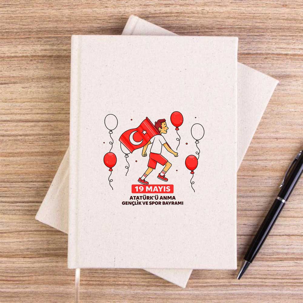 Neşeli 19 Mayıs KremÇizgisiz Kanvas Defter