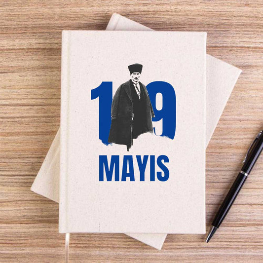 19 Mayıs Mavi Anma KremÇizgisiz Kanvas Defter
