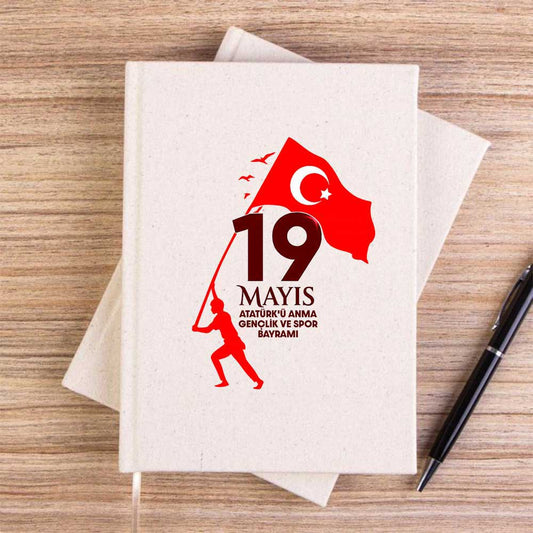 19 Mayıs Atatürk'ü Anma Gençlik Ve Spor Bayramı KremÇizgisiz Kanvas Defter