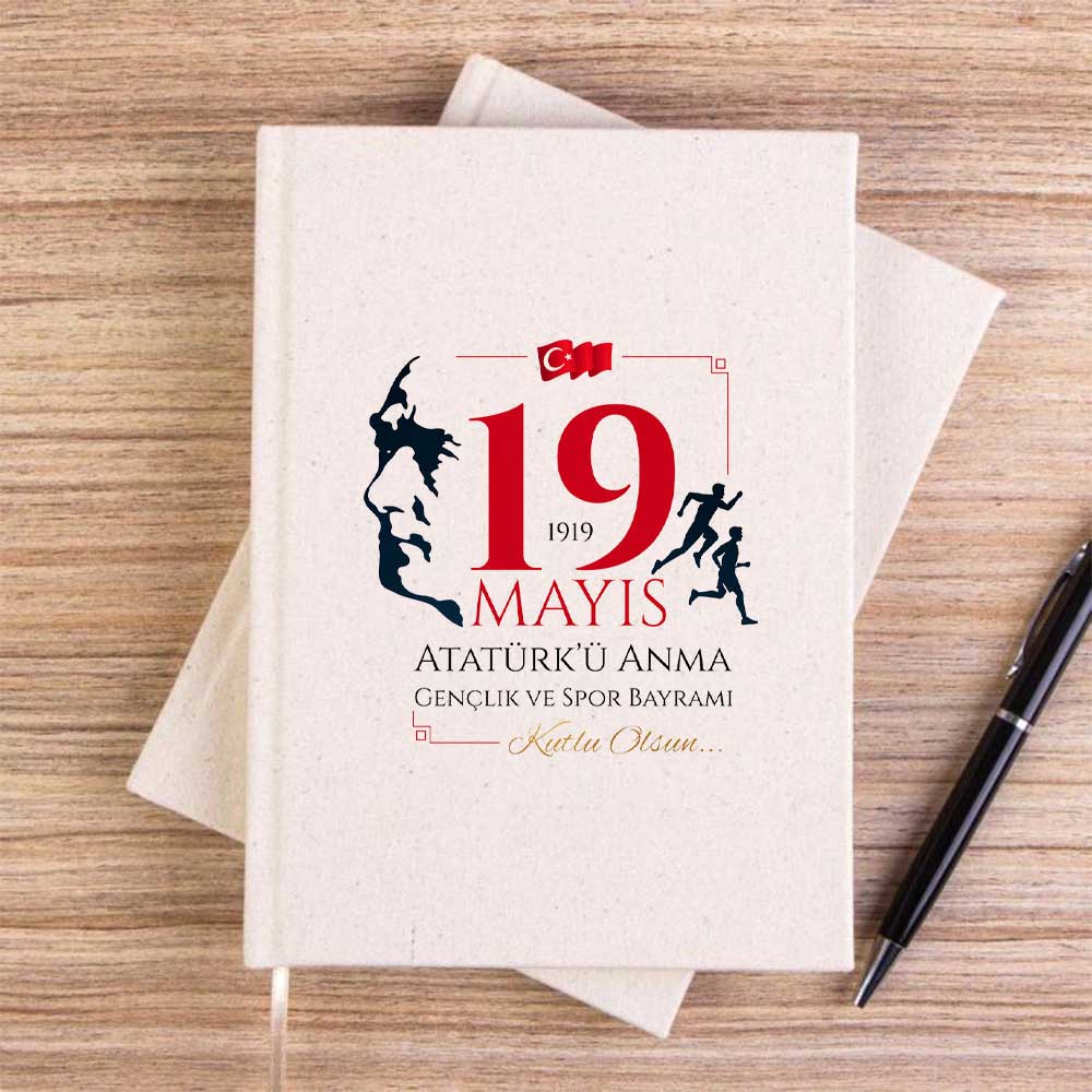 19 Mayıs Kutlu Bayramı KremÇizgisiz Kanvas Defter